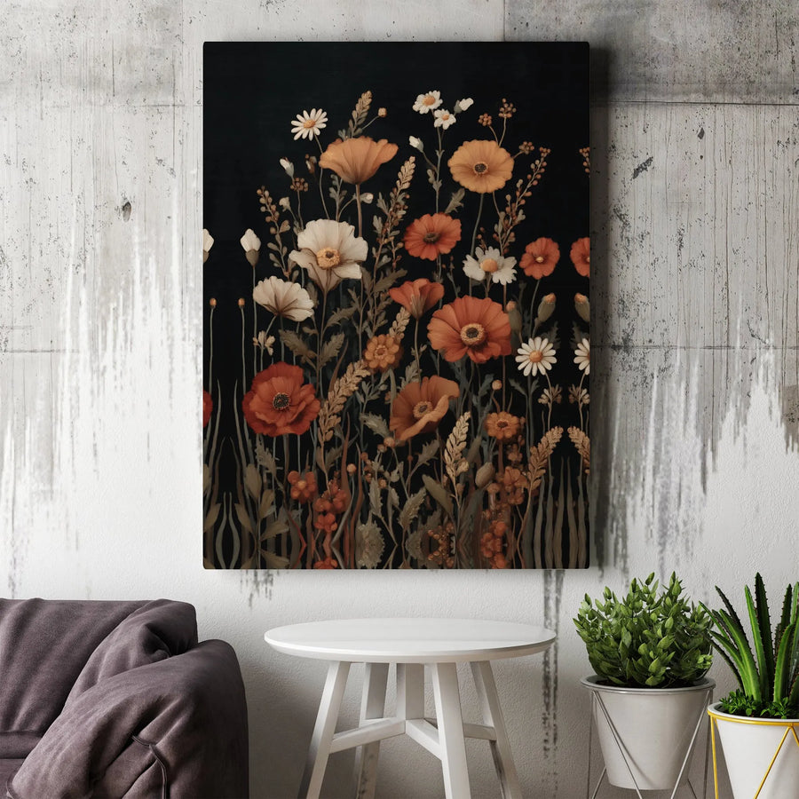 Moody Wildflower Canvas Art | Dark Floral Poppies and Daisies Print | Gallery-Quality 1.25" Profile | Botanical Wall Decor for Modern Home Gift