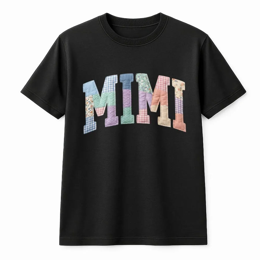 Mimi T-Shirt | Printed Patchwork Varsity Letters | Cozy Unisex Crewneck | Grandma Core Gift for New Grandmother