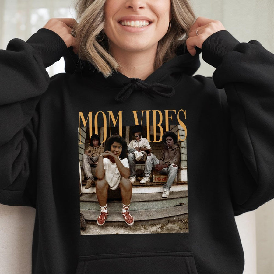 Mom Vibes Hoodie | Retro 90s Sitcom Aesthetic Graphic Sweatshirt | Premium Cotton Blend | Gift For Mom Cool Mom Style Oversized Pullover