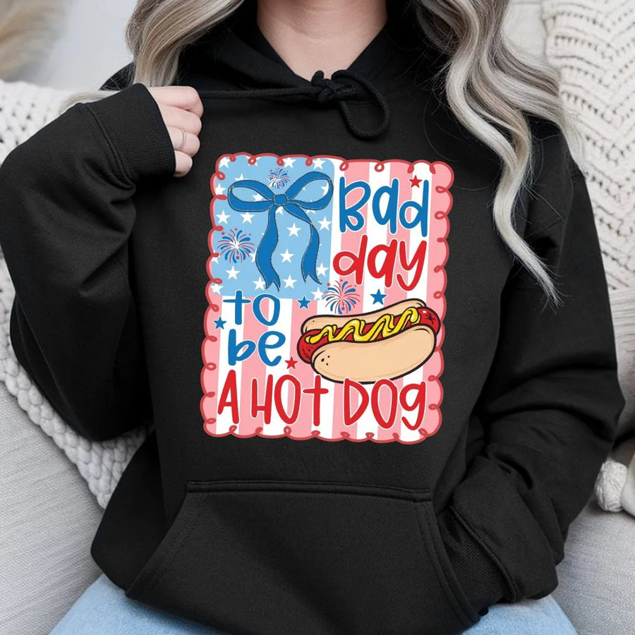Bad Day To Be A Hot Dog Hoodie | Funny 4th of July Sweatshirt | Premium Cotton-Blend | Patriotic BBQ Party Gift for Men & Women