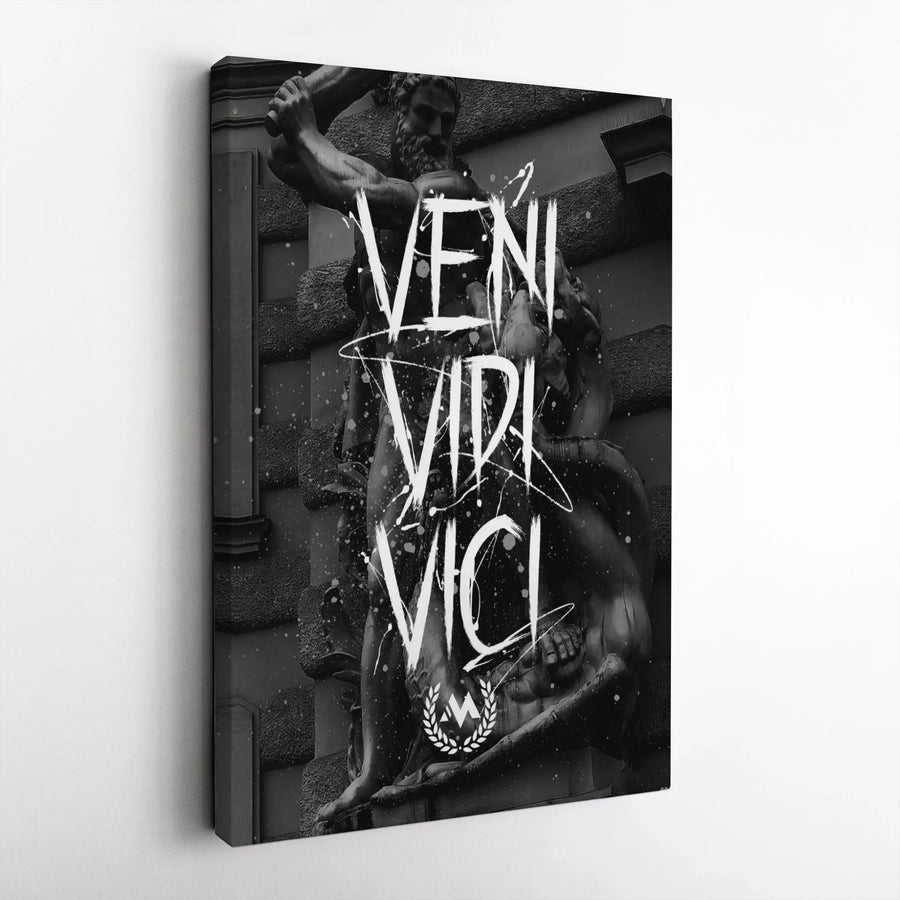 Veni Vidi Vici Canvas Print | Roman Statue Street Art | Premium 1.25" Gallery Wrap | Motivational Office Wall Decor for Men