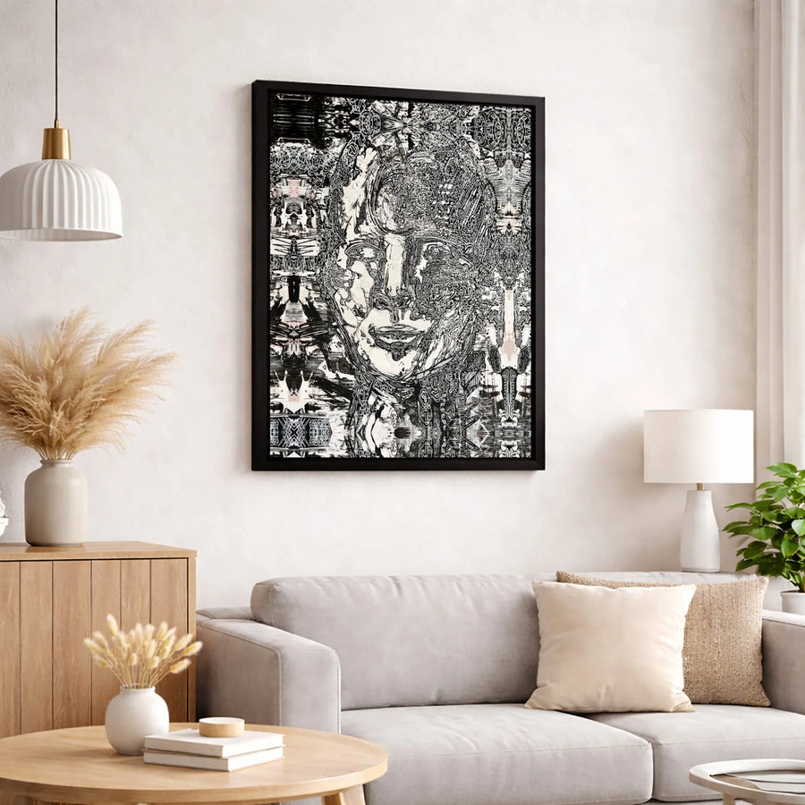 Abstract Face Canvas Print | Intricate Line Art Portrait | Gallery-Wrapped Premium Decor | Modern Monochrome Wall Art for Home Office