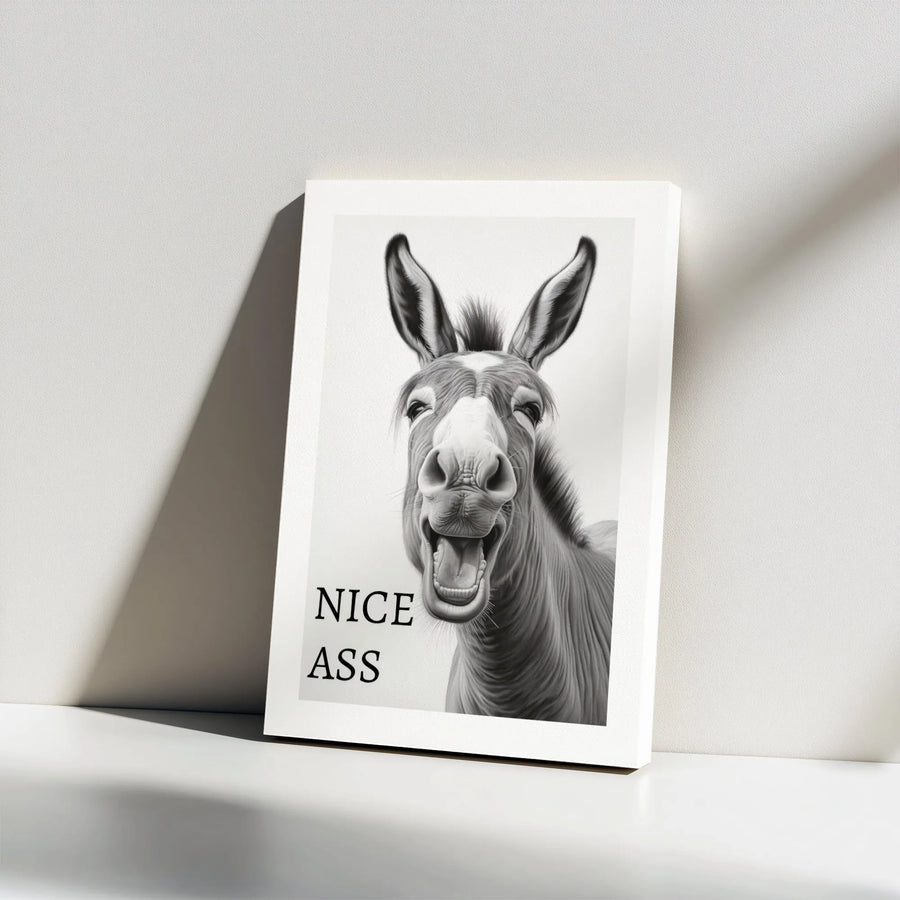 Nice Ass Donkey Wall Art | Funny Farmhouse Animal Portrait | Premium Gallery Wrapped Canvas Print | Humorous Home Decor Gift