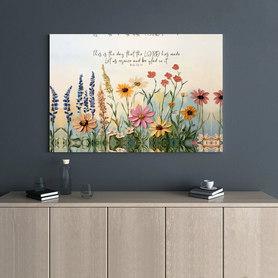 Psalm 118:24 Canvas Wall Art | Wildflower Bible Verse Decor | Gallery-Wrapped Premium Print | Christian Home Gift for Living Room