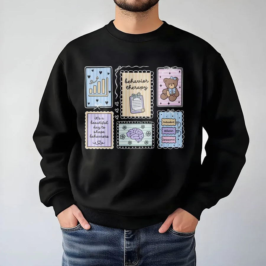Behavior Analyst Sweatshirt | ABA Therapy Tools Collage Design | Soft Cotton Blend Sweatshirt | Gift for BCBA or Sped Teacher