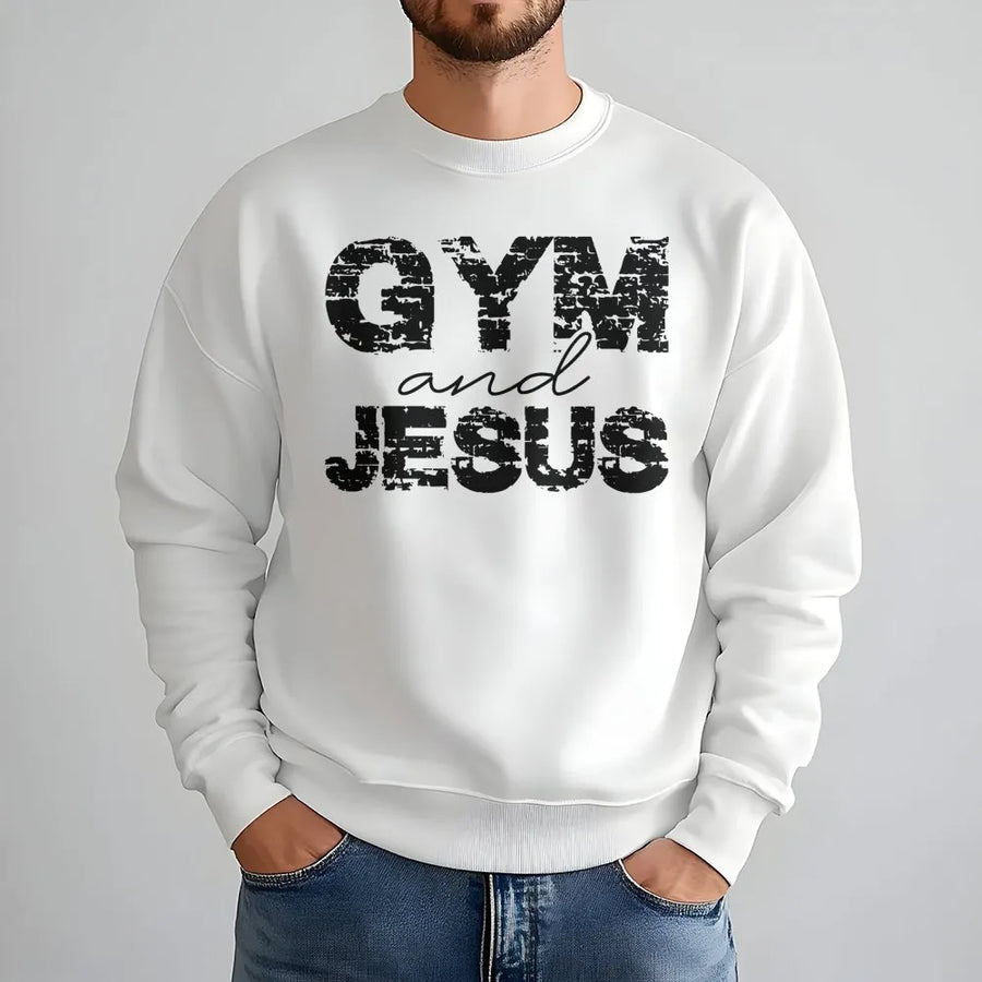 Gym and Jesus Sweatshirt | Faith and Fitness Graphic Crewneck | Premium Cotton-Blend | Christian Workout Gift for Men and Women