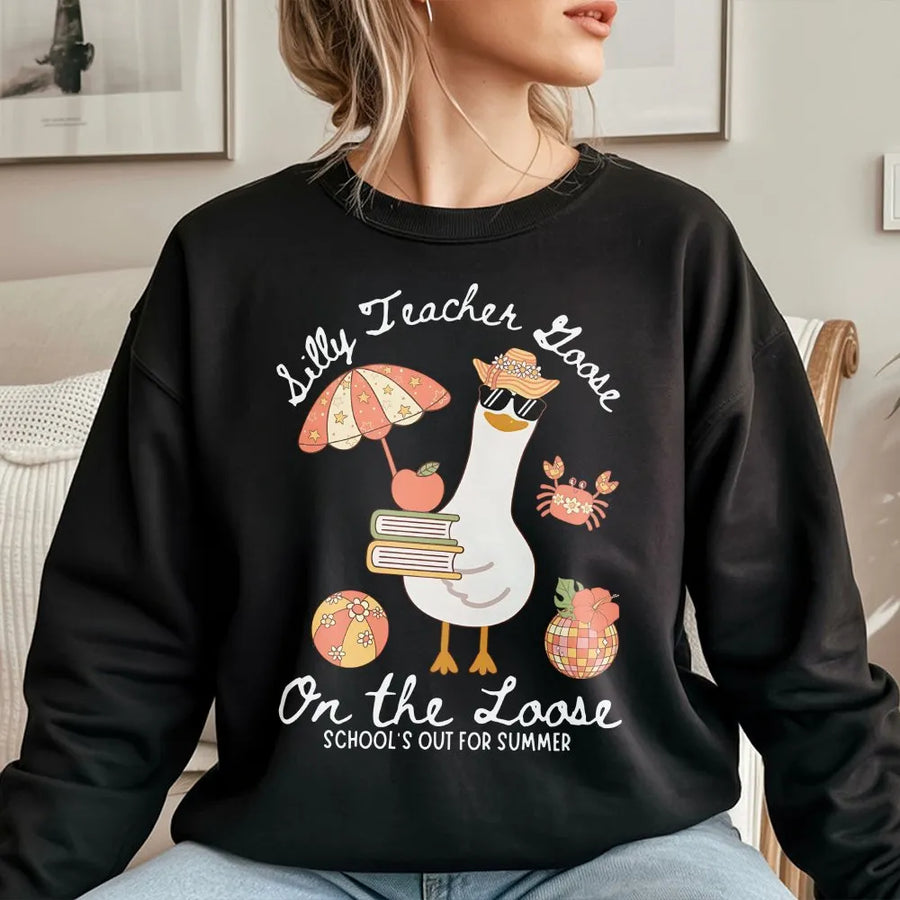 Funny Teacher Summer Shirt | Silly Goose On The Loose Graphic Tee | Premium Cotton | Last Day of School Teacher Gift