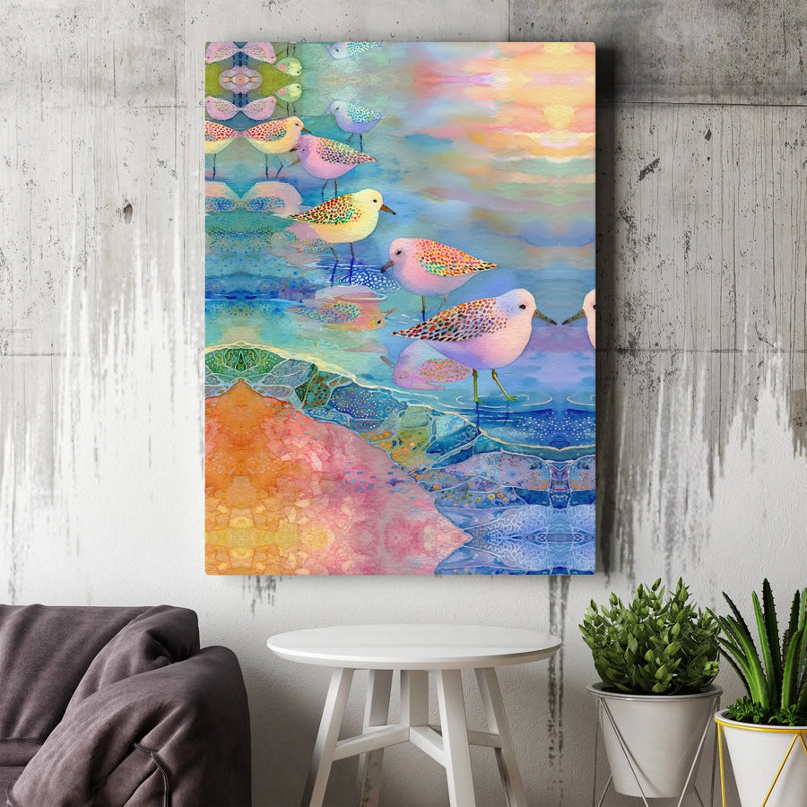 Coastal Birds Canvas Wall Art | Abstract Watercolor Sunset Beach Scene | Premium 1.25" Gallery Wrap | Gift for Beach House Decor