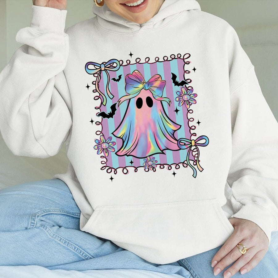 Cute Ghost Hoodie | Coquette Bow Halloween Aesthetic | Premium Cotton Blend | Girly Spooky Season Gift For Her