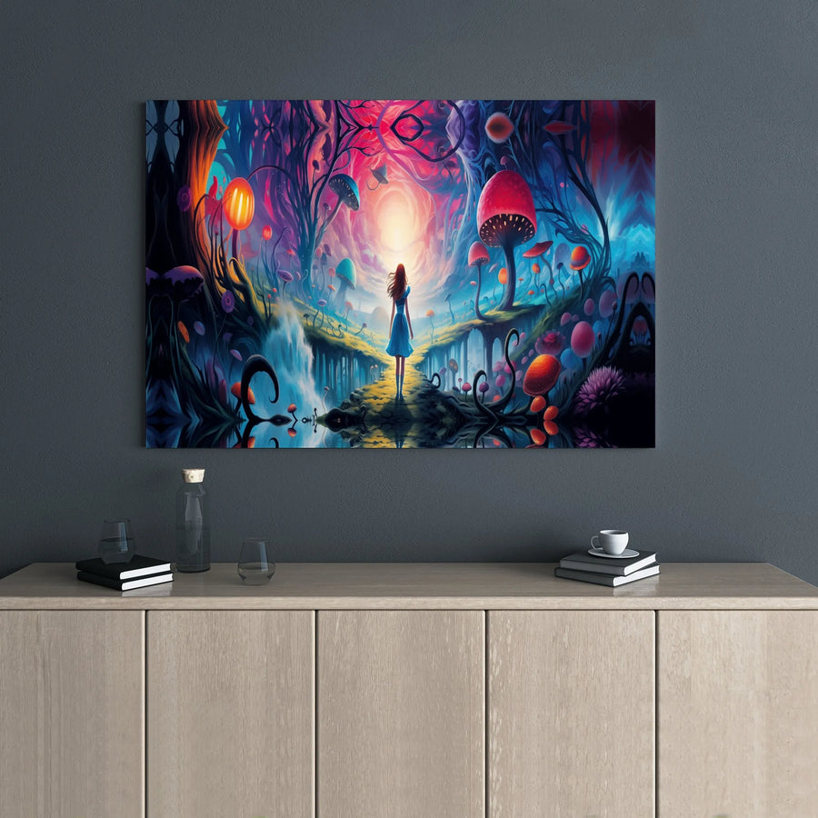 Psychedelic Wonderland Canvas Art | Fantasy Forest Giant Mushroom Print | Premium Gallery Wrap Wall Decor | Dreamy Surrealist Gift for Home