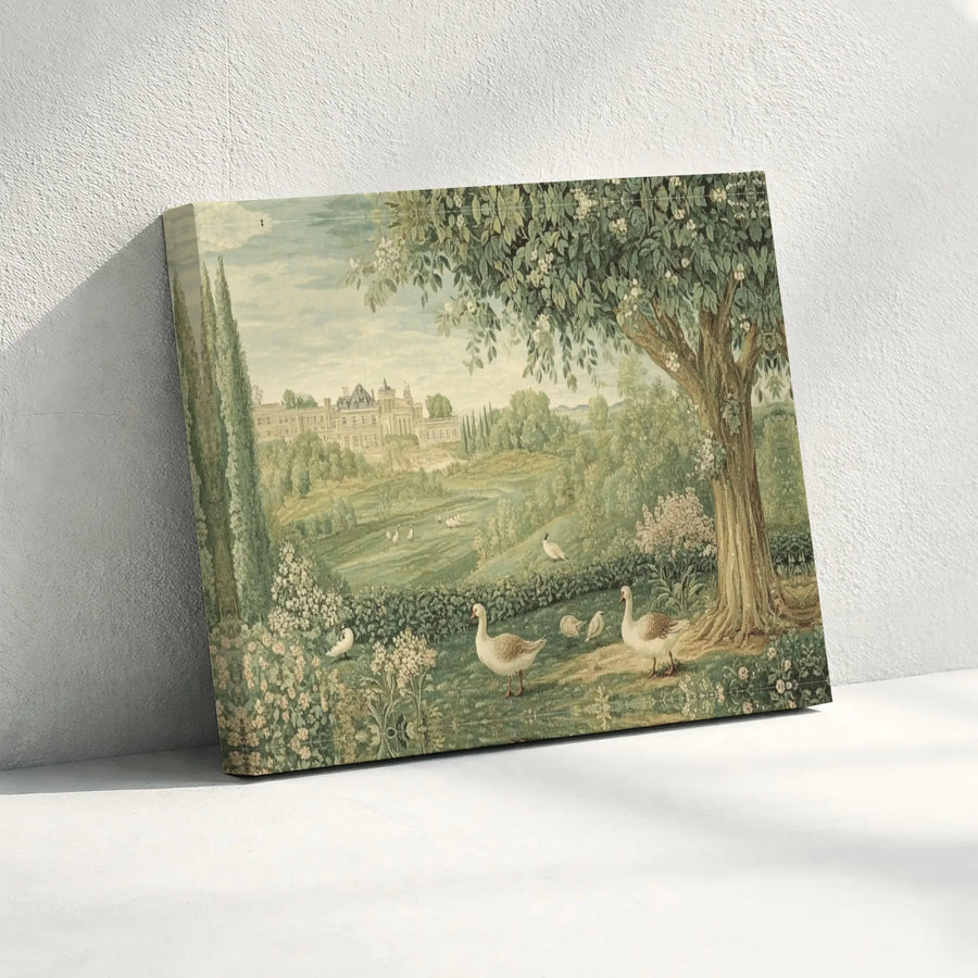 Pastoral Landscape Canvas Wall Art | Vintage Manor And Geese Print | Premium Gallery-Wrapped Decor | Elegant Home Or Office Gift