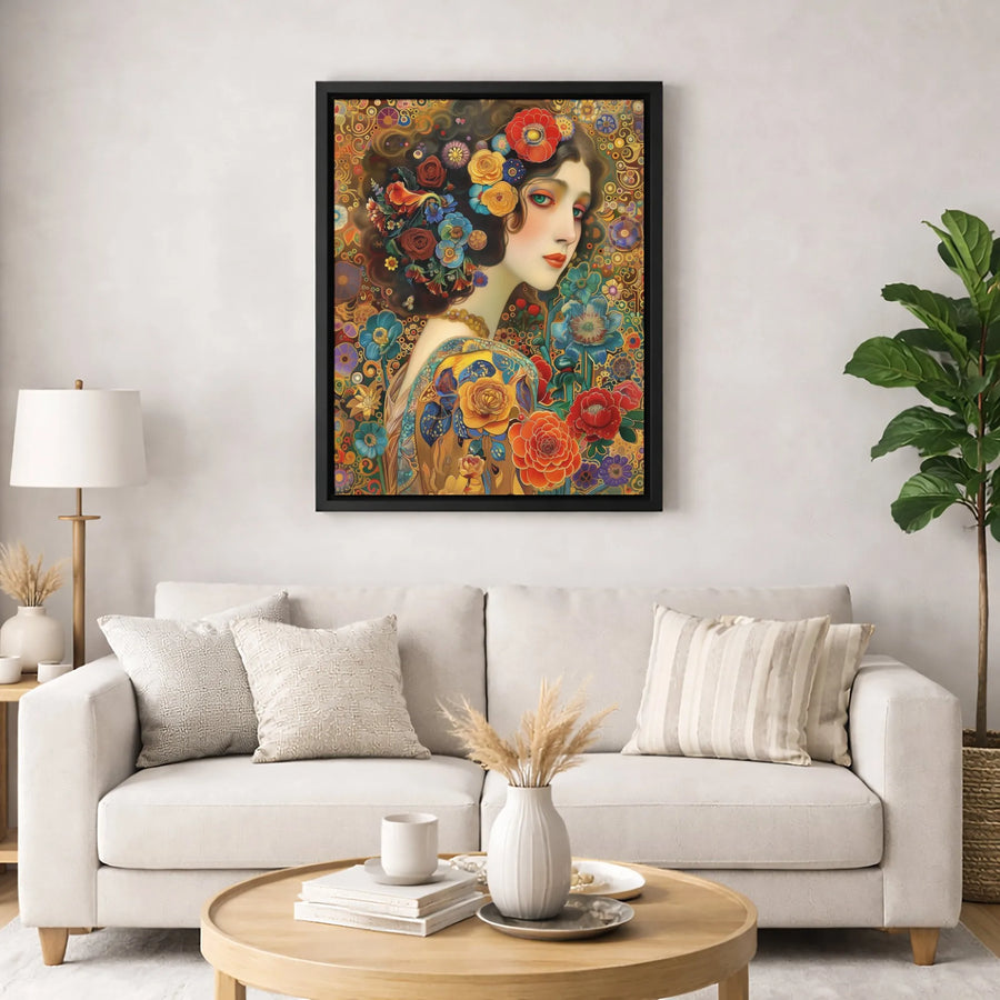 Art Nouveau Woman Canvas Print | Bohemian Floral Portrait Wall Art | Premium Gallery-Quality Decor | Gift for Her Home Aesthetic