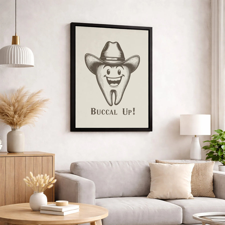 Buccal Up Cowboy Tooth Canvas Print | Funny Dental Wall Art | Premium Gallery-Wrapped Decor | Dentist Office Gift or Dental Hygienist Decor