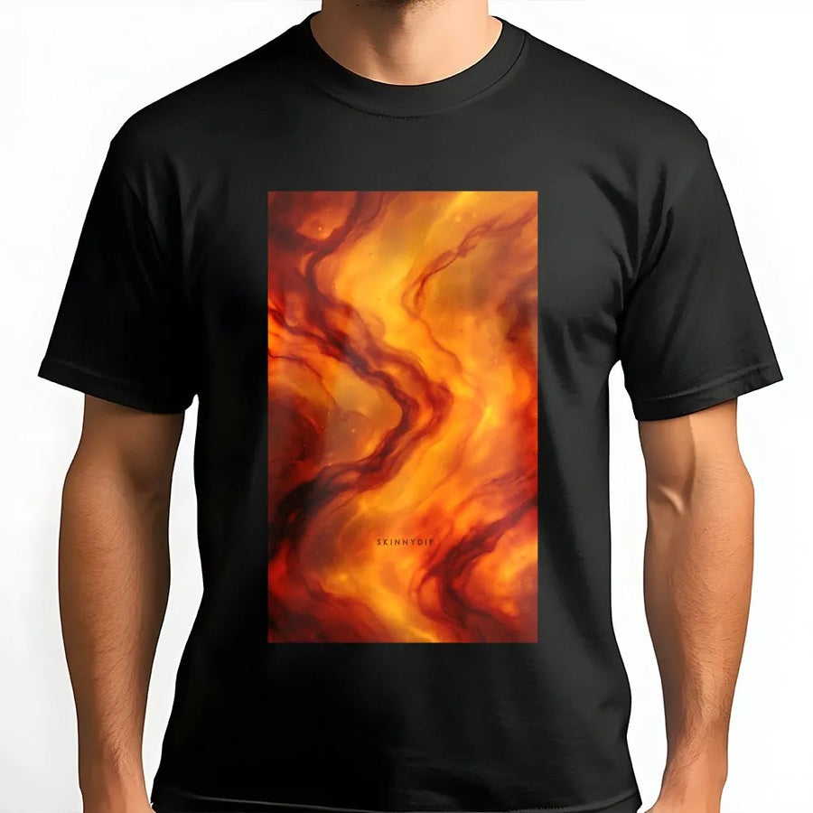 Amber Swirl Abstract T-Shirt | Warm Tone Molten Lava Graphic | Premium Soft Cotton | Unisex Artistic Style Gift