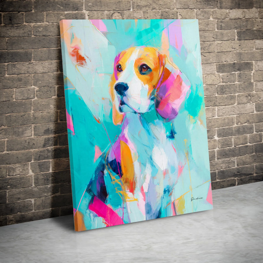 Beagle Dog Wall Art Canvas | Colorful Abstract Pet Portrait | 1.25-Inch Premium Gallery Wrap | Modern Home Decor Gift for Dog Lovers