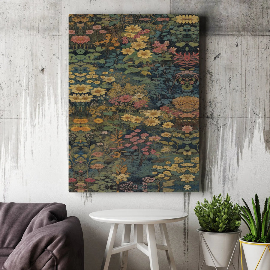 Vintage Wildflower Garden Canvas Print | Moody Botanical Floral Wall Art | Premium 1.25-inch Thick Gallery Wrap | Nature Lover Home Decor Gift