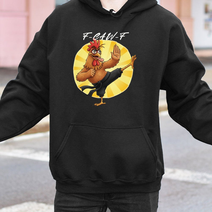 Funny Chicken Hoodie | Martial Arts Kung Fu Rooster Design | Soft Cotton-Blend Unisex Pullover | Humorous Graphic Gift for Martial Arts Fans