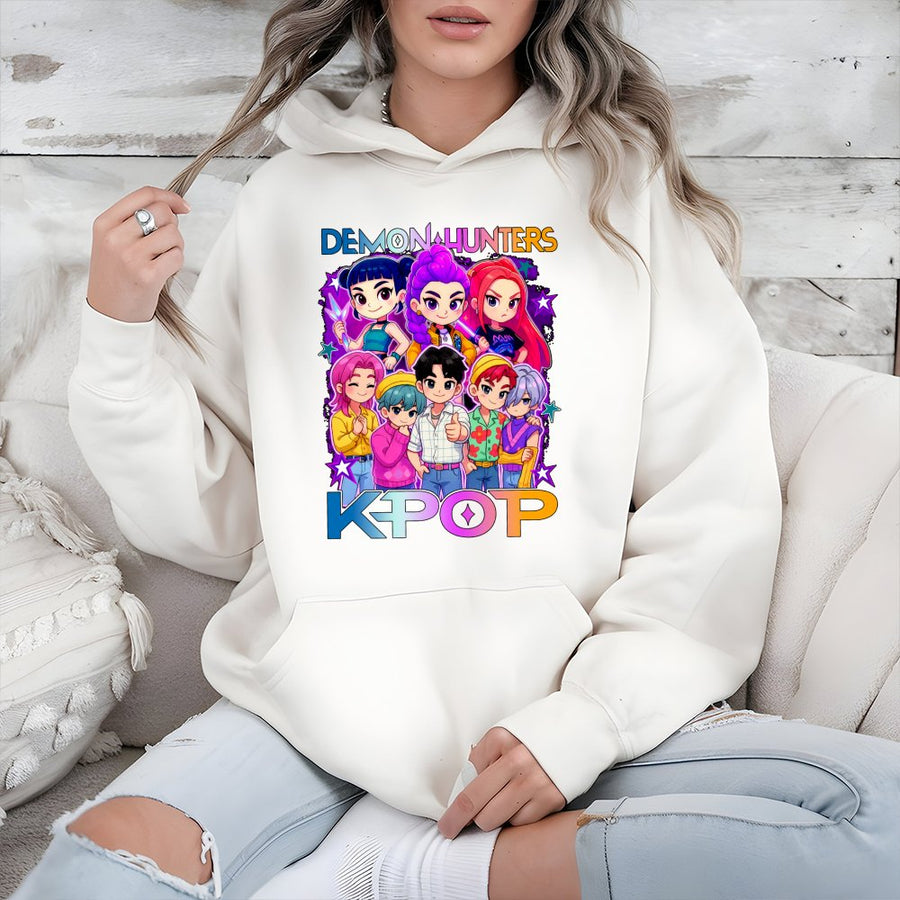 K-Pop Anime Graphic Hoodie | Demon Hunters Chibi Character Art | Cotton Blend Premium Pullover | Trendy Fan Gift For Teens And Adults