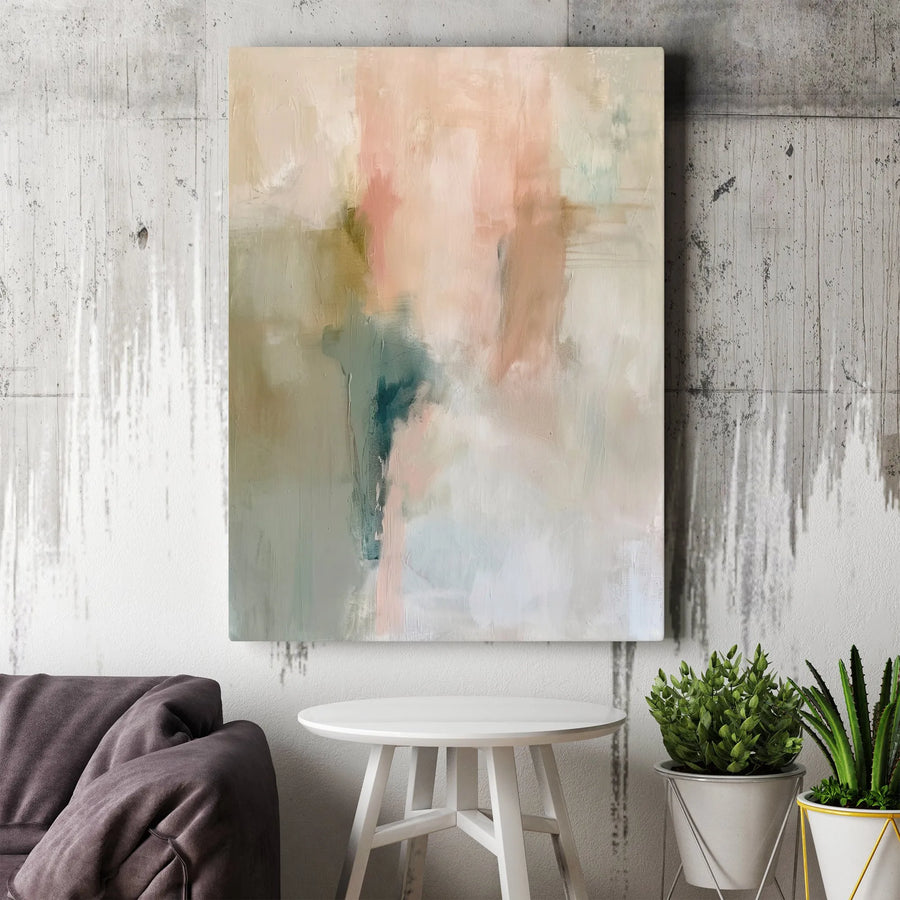 Abstract Canvas Wall Art | Blush Pink and Sage Green Minimalist Decor | Gallery Wrapped Premium Print | Modern Neutral Home Office Gift