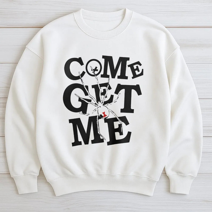 Black Widow Spider Graphic Sweatshirt | Come Get Me Streetwear Print | Premium Cotton Shirt | Unisex Gift for Bikers and Racers