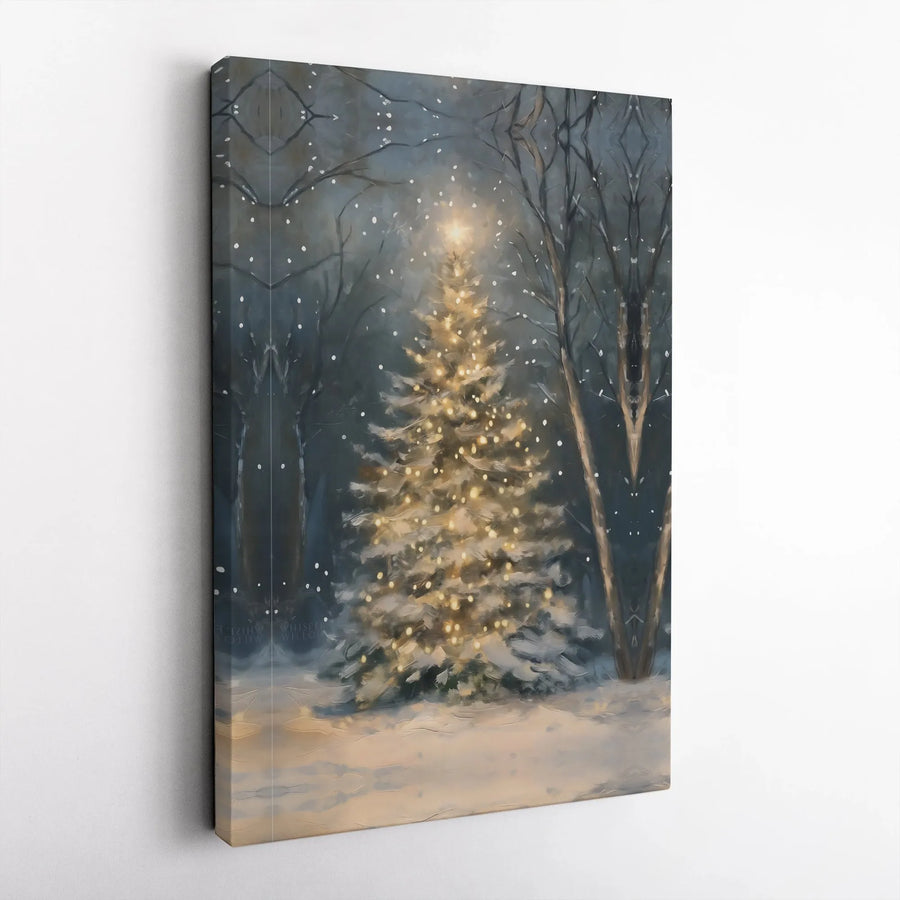 Christmas Tree Wall Art | Snowy Winter Forest Landscape | Premium Gallery Wrapped Canvas | Holiday Home Decor Gift