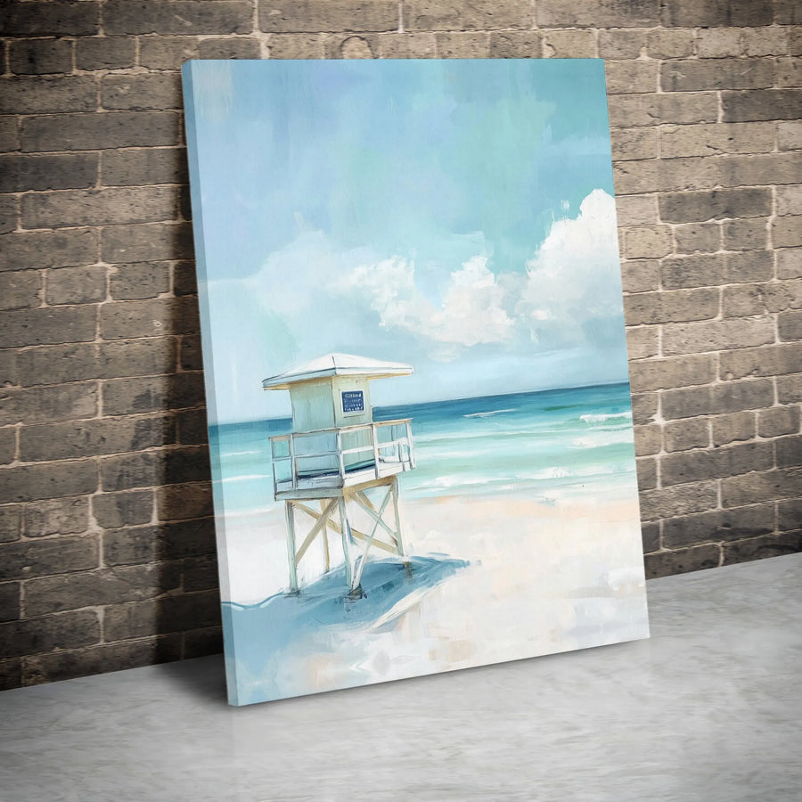 Lifeguard Tower Canvas Wall Art | Serene Beach Painting Print | Premium Gallery Wrapped Canvas | Coastal Home Decor Gift