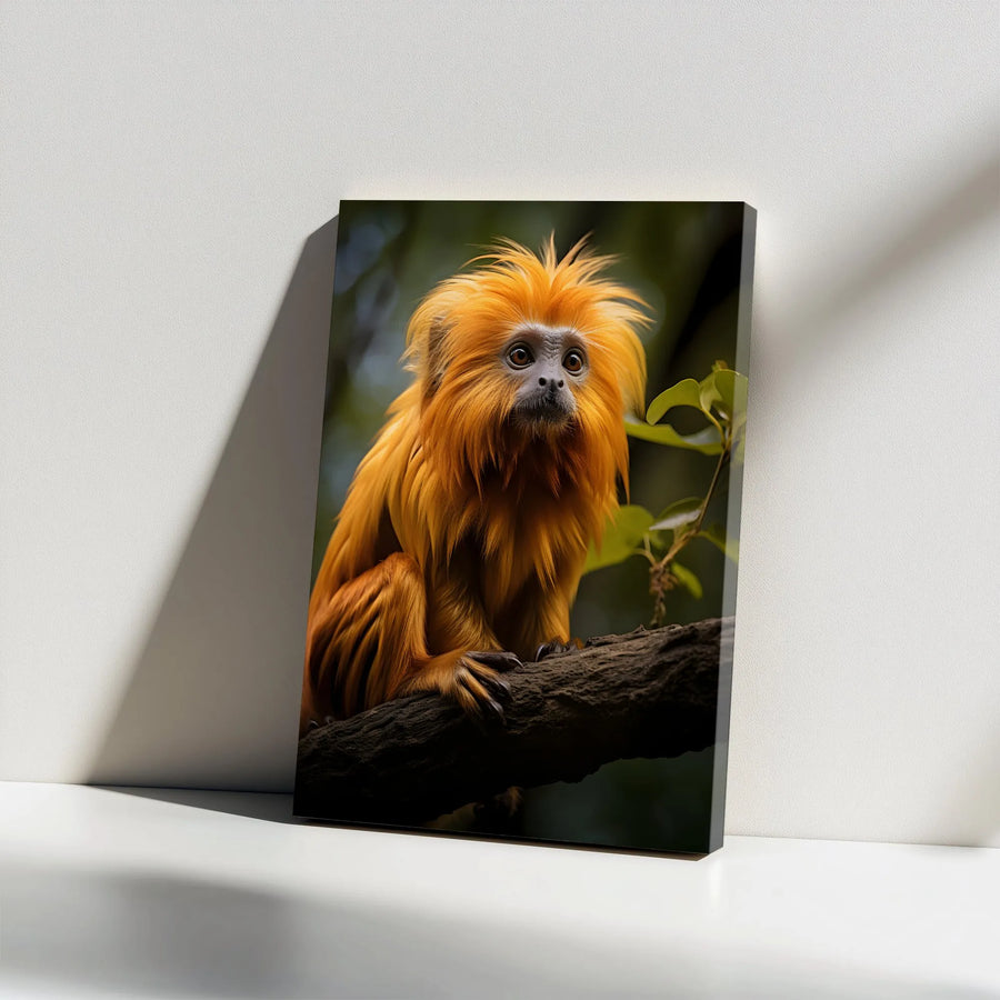Golden Lion Tamarin Canvas Art | Vibrant Wildlife Portrait | Premium Thick Gallery Wrap Canvas | Jungle Theme Decor Gift for Animal Lovers