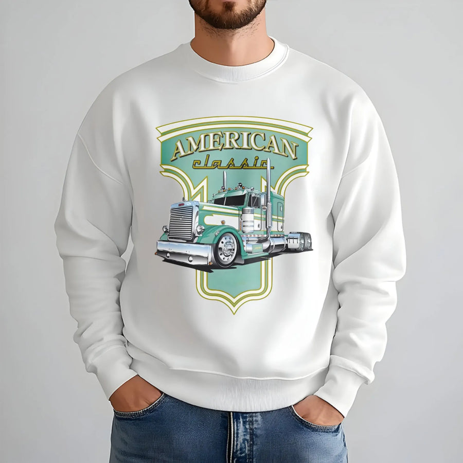 American Classic Semi Truck Sweatshirt | Vintage Long Haul Rig Graphic | Premium Cotton Blend | Gift For Truck Driver Or Dad