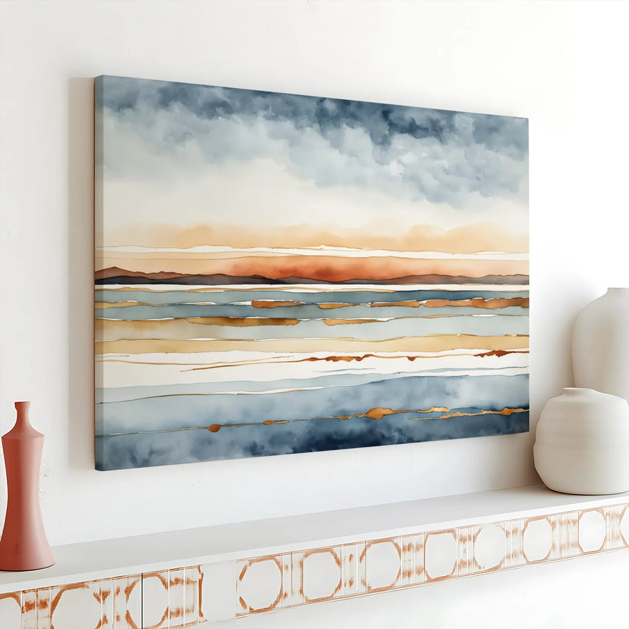 Abstract Seascape Canvas Print | Calm Ocean Horizon Watercolor Art | Premium Gallery Wrapped Canvas | Modern Home Decor Gift