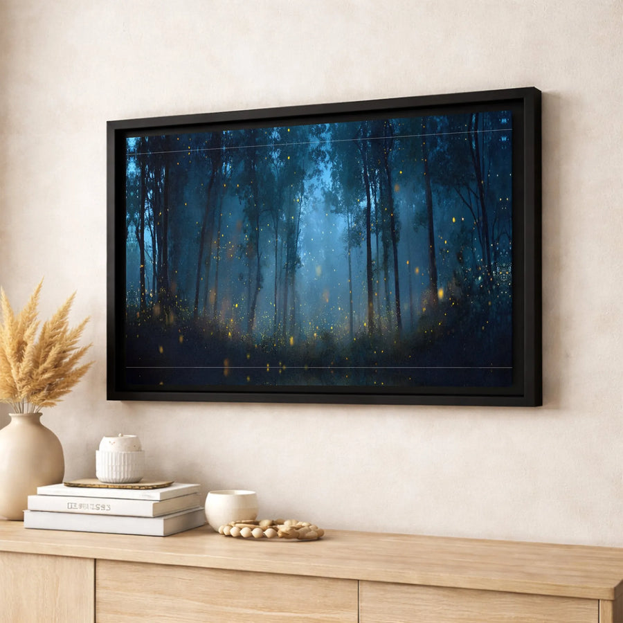 Enchanted Forest Canvas Print | Glowing Firefly Night Landscape | Premium Gallery-Wrapped Wall Art | Mystical Nature Home Decor Gift