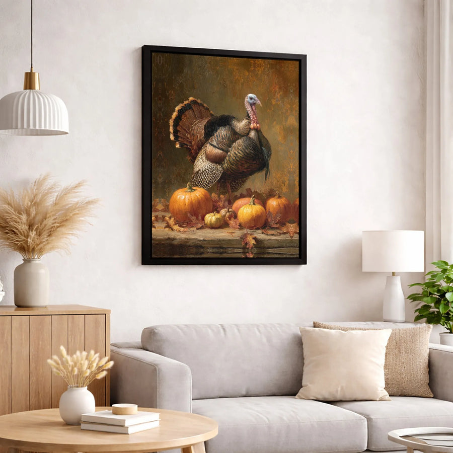 Thanksgiving Turkey Canvas Print | Rustic Oil Painting Style | Premium 1.25" Gallery Wrap | Autumn Harvest Home Decor Gift