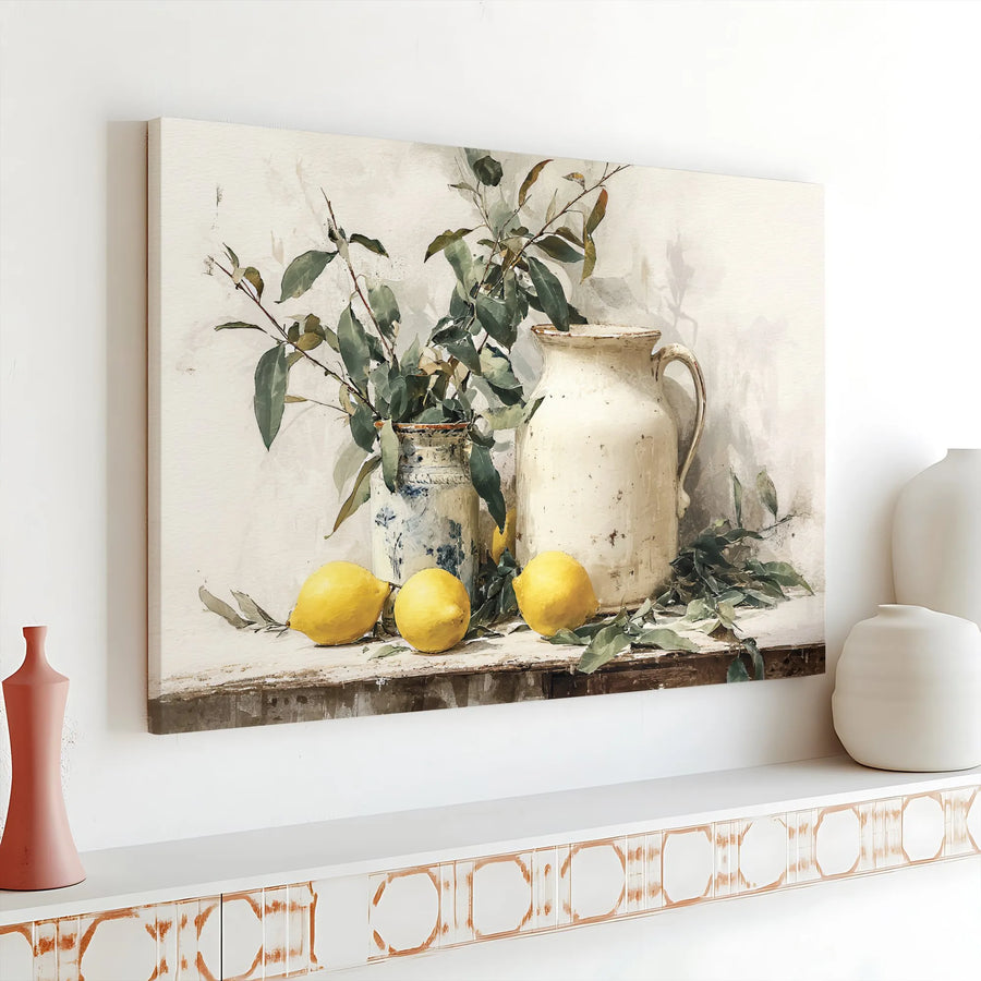 Lemon Still Life Wall Art | Rustic Farmhouse Kitchen Decor | Gallery Wrap Canvas Print | Premium Dining Room Gift