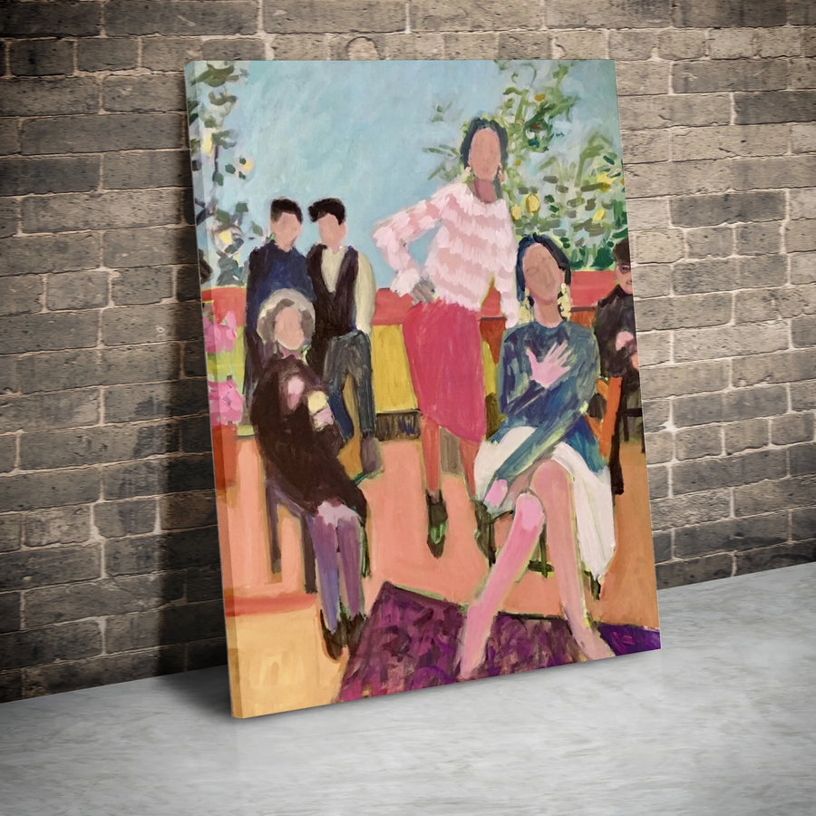 Lemon Tree Garden Canvas Art | Colorful Impressionist People Painting | Premium Thick Gallery Wrap Print | Modern Living Room Decor Gift