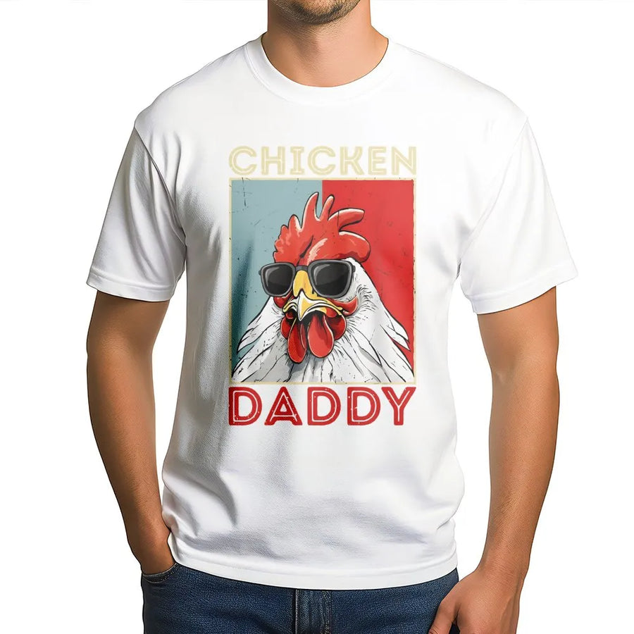 Chicken Daddy T-Shirt | Funny Rooster With Sunglasses Graphic | Premium Soft Cotton Tee | Farm Life Gift For Poultry Farmer Or Dad