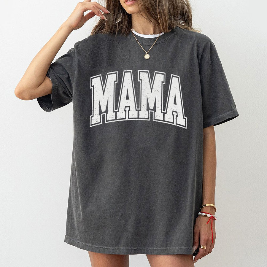 Mama T-Shirt | Distressed Varsity Lettering Graphic | 100% Cotton Soft Premium Tee | Mother's Day 2026 Gift for Mom, New Mom or Grandma