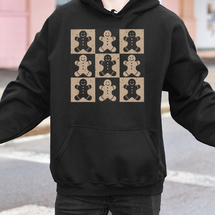 Gingerbread Man Hoodie | Checkered Graphic Christmas Sweater | Premium Cotton-Blend Pullover | Cute Winter Gift for Baker
