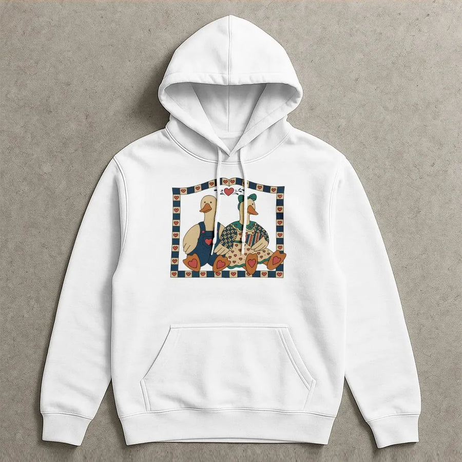 Vintage Goose Hoodie | Retro Farmhouse Couple Heart Graphic | Premium Cotton Blend | Cute Cottagecore Aesthetic Gift for Her