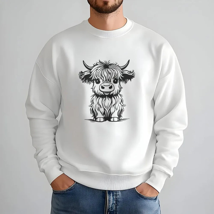 Highland Cow Sweatshirt | Minimalist Cute Farm Animal Graphic | Premium Soft Unisex Pullover | Cozy Fall Gift for Animal Lovers