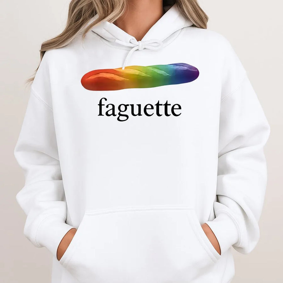 Faguette Hoodie | Funny Rainbow Baguette Pride Graphic | Soft Cotton Blend | Unisex LGBTQ Ally Gift for Pride Month