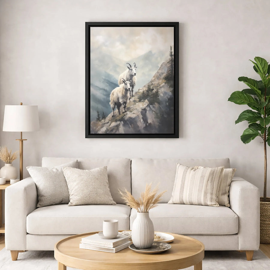 Mountain Goat Wall Art | Realistic Alpine Wildlife Canvas | Gallery-Wrapped Premium Print | Rustic Nature Home Decor Gift