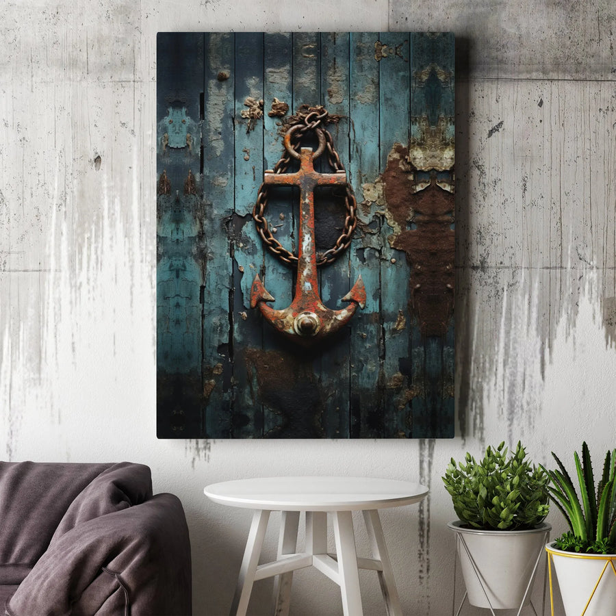 Rusty Anchor Canvas Wall Art | Nautical Coastal Decor | Premium Gallery Wrap Print | Gift for Beach House and Lake Cabin Lovers