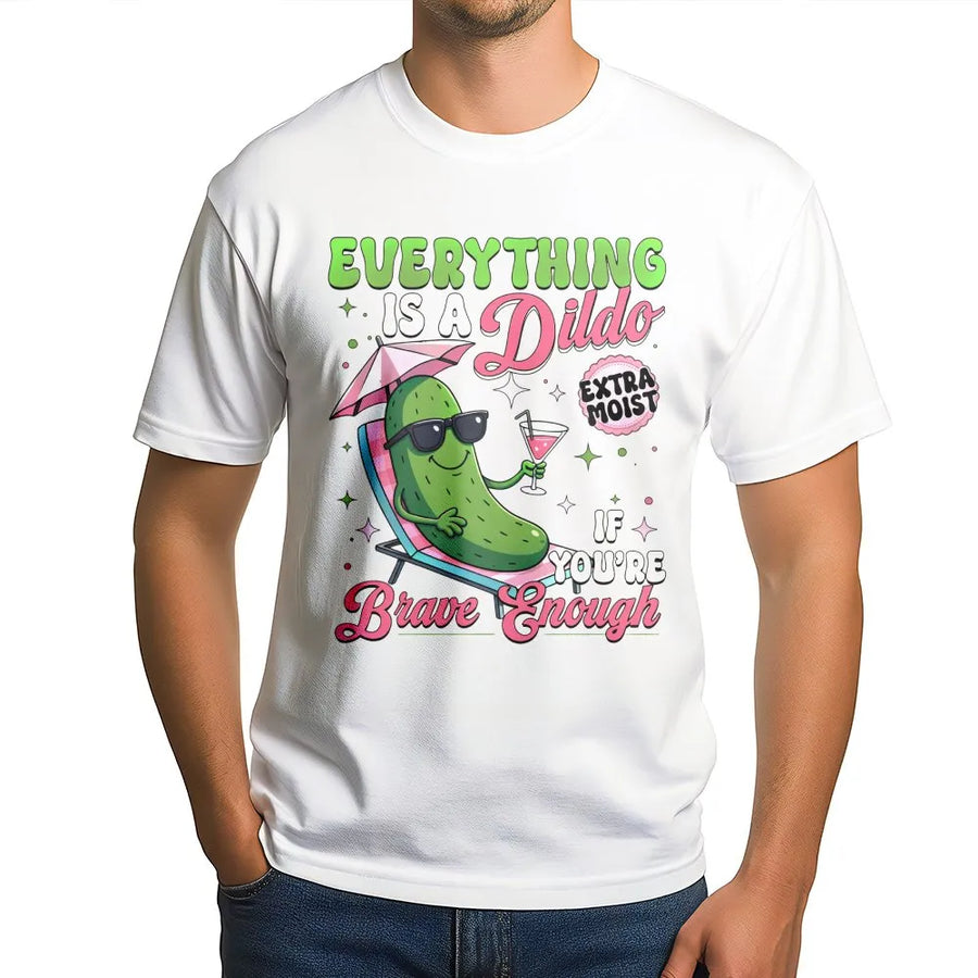 Funny Pickle T-Shirt | 'Brave Enough' Meme Quote Graphic | Soft Cotton Blend | Adult Humor Gag Gift for Bachelorette Party