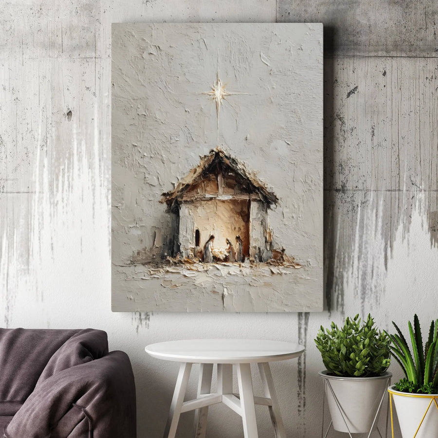Nativity Scene Canvas Print | Textured Impasto Religious Wall Art | Premium Gallery Wrapped Decor | Minimalist Christmas Gift For The Home