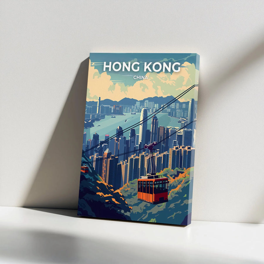 Hong Kong Vertical Canvas | Vintage Travel Poster Art Print | Premium 1.25" Thick Gallery Wrap | Collector's Gift for Asia Travel Enthusiast