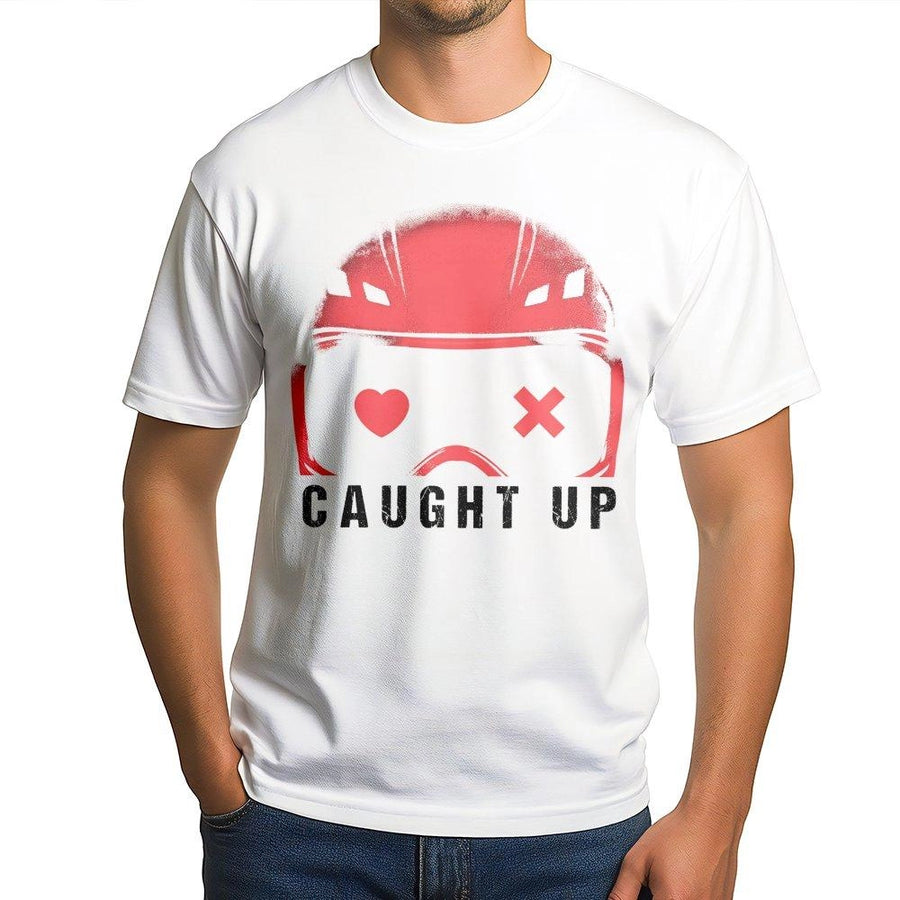 Caught Up T-Shirt | Heart and Cross Eye Helmet Graphic | Premium Soft Cotton Tee | Dark Romance Book Lover Gift for Readers