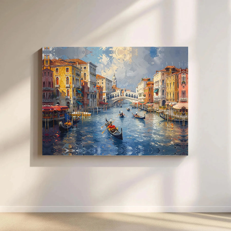 Venice Grand Canal Canvas Art | Rialto Bridge Impressionist Oil Painting | Premium Gallery-Wrapped Print | Travel Inspired Home Decor Gift