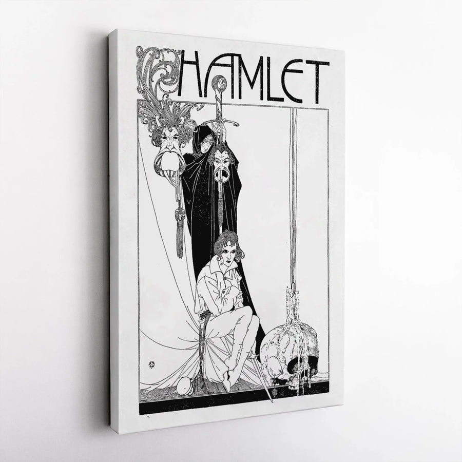 Hamlet Shakespeare Canvas Art | Art Nouveau Illustration with Skull | Premium Gallery Wrap Wall Decor | Literary Gift for Book Lovers