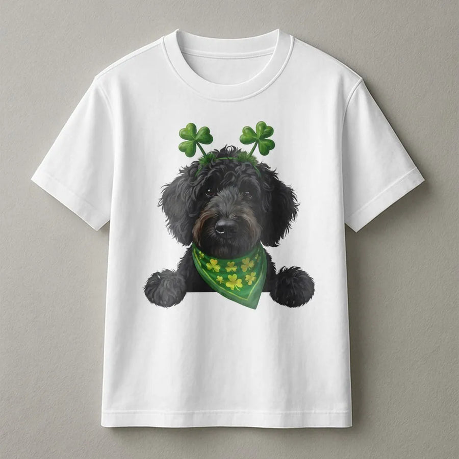 St. Patrick's Day Dog T-Shirt | Cute Shamrock Puppy Graphic Print | 100% Cotton Premium Tee | Fun Irish Party Gift for Dog Lovers