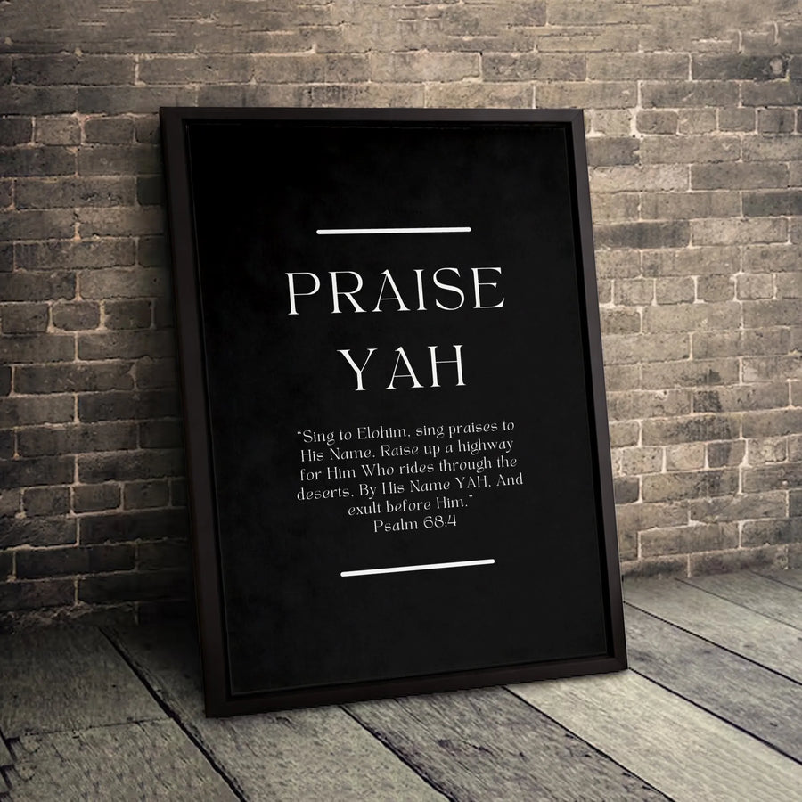 Praise Yah Psalm 68:4 Canvas Wall Art | Minimalist Scripture Bible Verse Print | Premium Gallery Wrap Decor | Inspirational Religious Gift for Home