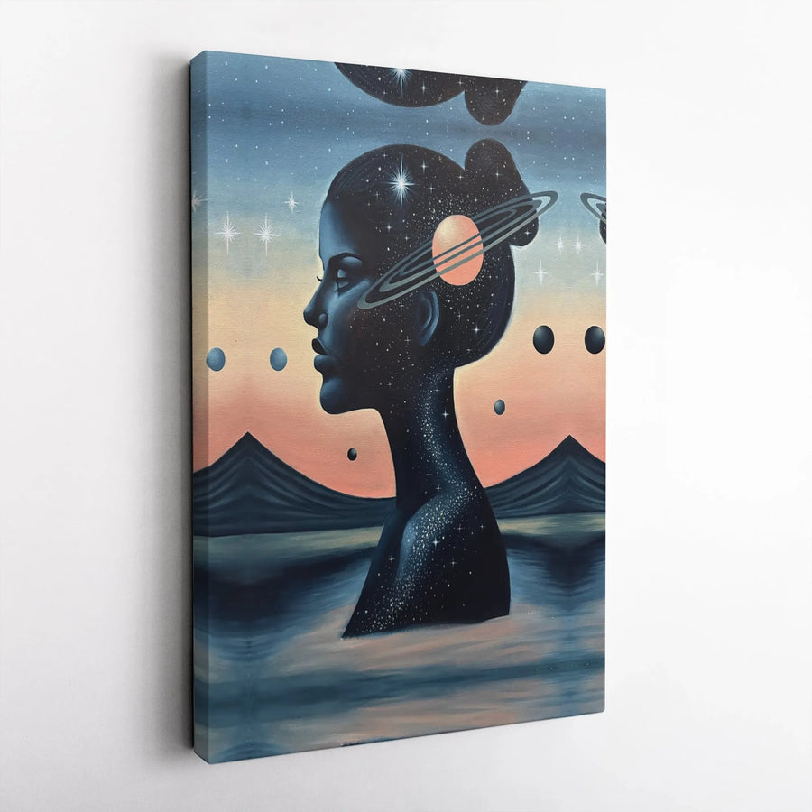 Cosmic Woman Canvas Art | Surreal Galaxy Silhouette Print | Premium Gallery Wrap Canvas | Spiritual Home Decor Gift